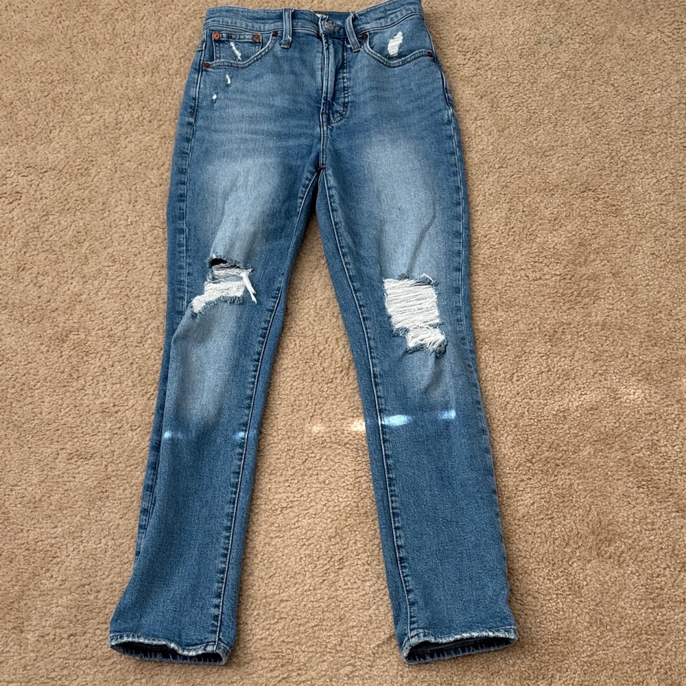 Madewell Distressed Straight Leg Jeans in Blue